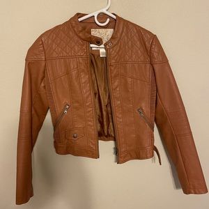 Camel Faux Leather Motto Jacket (M)
